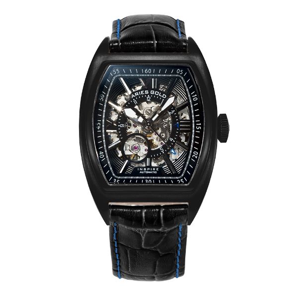 ARIES GOLD AUTOMATIC INFINUM CRUISER BLACK STAINLESS STEEL G 901 BK-BKBU LEATHER MEN'S WATCH